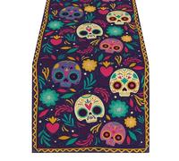 Horror Halloween Skull Table Runner Ethnic Mexico Flower Day Of The Dead Kitchen Dining Tablecloth Table
