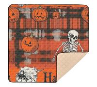 Horror Halloween Spooky Skeleton Orange Jack-o'-Lantern Spooky Skeleton Large Non-Slip Baby Activity Play Mat for Floor Waterproof Baby Kick Crawling Mat for Babies Infants Toddlers, 50'' x