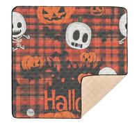 Horror Halloween Spooky Skeleton Orange Jack-o'-Lantern Spooky Skeleton Large Non-Slip Baby Play Mat for Floor Lightweight Kicking Mat for Babies Infants Toddlers, 50'' x 50''