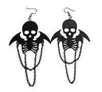 Horror Halloween Themed Bat Skull Earrings with Moving Fringe Themed Costumes Earrings Perfect for Cosplay Parties Halloween Accessories