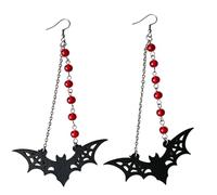 Horror Halloween Themed Bat Skull Earrings with Moving Fringe Themed Costumes Earrings Perfect for Cosplay Parties Halloween