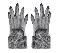 Horror Halloween Wolf Headgear Scary Full Head Mask Wolf Paws Gloves with Hairy Hair Werewolf Costume Animal Cosplay Props Fancy Dress Party Accessories for Halloween Party Carnival Christmas