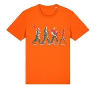 Horror Icons Abbey Road T-Shirt,Funny Halloween Graphic Tee,Classic Horror Movie Characters Shirt,Spooky Horror Crossover Costume Top,Halloween Party Apparel,Unisex Gift Top Orange