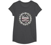 Horror is My Happy Place Macabre Goth Fan Halloween T-Shirt, Girls, Dark Heather Grey, Medium