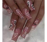 Horror Manga Tomie Press Nails Almond Gloss Black Anime Nails Reusable Halloween False Nails Suitable for Girls(A759,L)