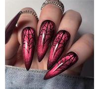 Horror Manga Tomie Press Nails Almond Gloss Black Anime Nails Reusable Halloween False Nails Suitable for Girls(A633,S)