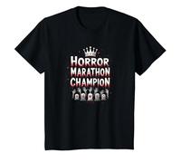 Horror Marathon Champion: Crowned Terror Movie Buff T-Shirt, Kids, Black, 3 Years