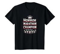 Horror Marathon Champion: Crowned Terror Movie Buff T-Shirt, Kids, Black, 4 Years