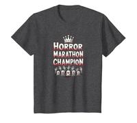 Horror Marathon Champion: Crowned Terror Movie Buff T-Shirt, Kids, Dark Heather Grey, 3 Years