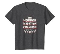 Horror Marathon Champion: Crowned Terror Movie Buff T-Shirt, Kids, Dark Heather Grey, 4 Years