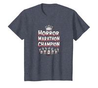 Horror Marathon Champion: Crowned Terror Movie Buff T-Shirt, Kids, Heather Blue, 4 Years