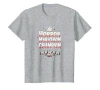 Horror Marathon Champion: Crowned Terror Movie Buff T-Shirt, Kids, Heather Grey, 3 Years