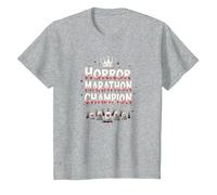 Horror Marathon Champion: Crowned Terror Movie Buff T-Shirt, Kids, Heather Grey, 4 Years