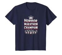 Horror Marathon Champion: Crowned Terror Movie Buff T-Shirt, Kids, Navy, 3 Years