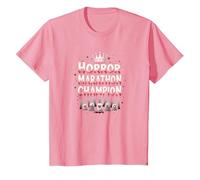 Horror Marathon Champion: Crowned Terror Movie Buff T-Shirt, Kids, Pink, 4 Years