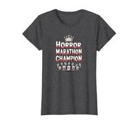 Horror Marathon Champion: Crowned Terror Movie Buff T-Shirt, Women, Dark Heather Grey, 3XL
