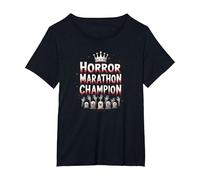 Horror Marathon Champion: Crowned Terror Movie Buff T-Shirt, Women's Plus, Black, 3X