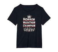 Horror Marathon Champion: Crowned Terror Movie Buff T-Shirt, Women's Plus, Black, 4X