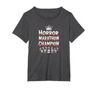 Horror Marathon Champion: Crowned Terror Movie Buff T-Shirt, Women's Plus, Dark Heather Grey, 4X