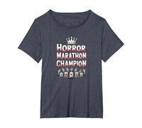 Horror Marathon Champion: Crowned Terror Movie Buff T-Shirt, Women's Plus, Heather Blue, 3X