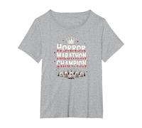 Horror Marathon Champion: Crowned Terror Movie Buff T-Shirt, Women's Plus, Heather Grey, 3X