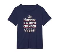 Horror Marathon Champion: Crowned Terror Movie Buff T-Shirt, Women's Plus, Navy, 3X