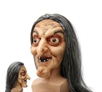 Horror Masque Old Women Full Face Cosplay Headpiece with Long Grey Hair