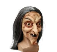 Horror Masque Old Women Full Face Costume Props with Long Grey Hair