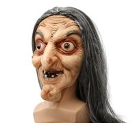 Horror Masque Old Women Full Face Dress Up Props with Long Grey Hair