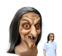 Horror Masque Old Women Full Face Dress Up Props with Long Grey Hair