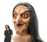 Horror Masque Old Women Full Face Dress Up Props with Long Grey Hair
