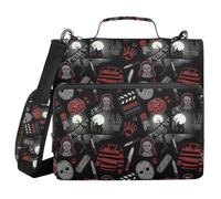 Horror Movie Elements Seamless Pattern 1.5-Inch 3-Ringing Zippered Binder Bag with Handle Laege Capacity Portfolio Binder for School/Office