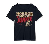 Horror Movie Junkie - Halloween Retro Vintage Horror Lover T-Shirt, Women's Plus, Black, 4X