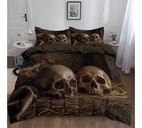 Horror Movie Style Factory Skull Single Duvet Cover Set, Microfiber Bedding Set with Pillowcases, Ultrasoft Hypoallergenic Reversible Brown-grey Quilt Cover for Kids Girls Teens Adults (135 x 200 cm)
