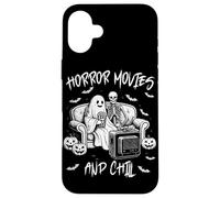 Horror Movies And Chill Creepy Skeleton Ghost Movie Night Case for iPhone 16 Plus