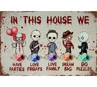 Horror Movies In This House We Love Family Dream Big Love Friday Halloween 12x8 Inch Metal Tin Sign