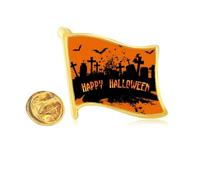 Horror Night Cemetery Halloween Golden Metal Flag Lapel Pin Badge