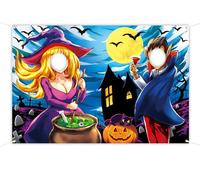 Horror Night Face in Hole Backdrop 5 x 3.3 ft, Vampire Witch Face Cutout Photo Props, Spooky Night Full Moon Bats Castle Photography Background, Halloween Creepy Night Party Photo Booth Props