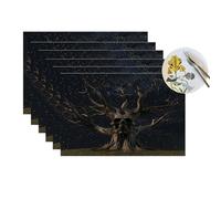 Horror Night Skull Gothic Dead Tree Vinyl Placemats Set of 6 for Dining Tables,Kitchen Table Mats Heat Resistant Washable Wipeable PVC Place Mat