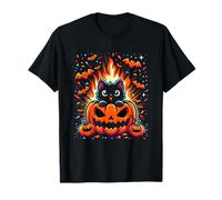 Horror Partner Top Kürbis Lustig Katze Feuer Fledermaus Hemd T-Shirt