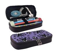 Horror Pattern On Purple Background Print Leather Flap Cosmetic Case, Cosmetic Bag, Zipper Storage Bag, Leather Flap Stationery Bag, Black, One Size