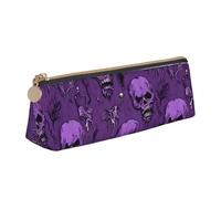 Horror Pattern on Purple Background Printing Convenience Spacious Large Capacity Triangle Pen Case Makeup Bag