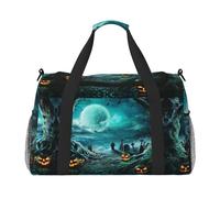 Horror Pumpkin Cemetery Full Print Travel Duffle Bag with Adjustable Shoulder Strap,Large Capacity Twill Polyester Crossbody Bag for Gym,Weekend Trips Outdoor Activities