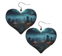 Horror Pumpkin Cemetery Leather Earrings for Women Heart Dangle Earrings Lightweight Drop Earring Jewelry Gift