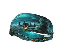 Horror Pumpkin Cemetery Print Sweatbands Sports Headband For Men & Women,For Running Fitness Yoga Cycling,Sweat Wicking Non Slip