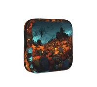 Horror Pumpkin Cemetery Printed Sponge Composite Fabric Women's Sanitary Napkin Storage Bag, Portable Pad Clip for Daily Use During Travel.