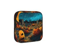 Horror Pumpkin Cemetery Printed Sponge Composite Fabric Women's Sanitary Napkin Storage Bag, Portable Pad Clip for Daily Use During Travel.