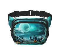 Horror Pumpkin Cemetery Square Double-Layer Waist Bag with All-Over Print,Durable Twill Fabric, Multi-Pocket Fanny Pack for Outdoor Sports Travel