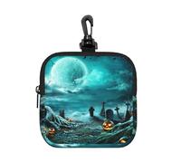 Horror Pumpkin Cemetery Square Zipper Pouch with All-Over Print,Waterproof Small Organizer Bag, Lightweight Durable for Coins,Cards, Keys for Travel Daily Use