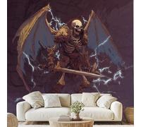 Horror Skeleton Warrior Sword Mural Wallpaper Skull Fantasy Wing Lightning Wall Stickers Gothic Skull Non-Woven Wall Paper 400x280 cm Peel and Stick Paper for Living Room Bedroom Dv92y
